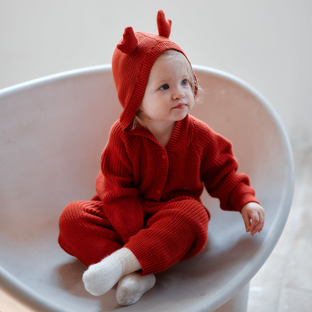 Oak Family Christmas Baby Hooded Romper – Red Reindeer