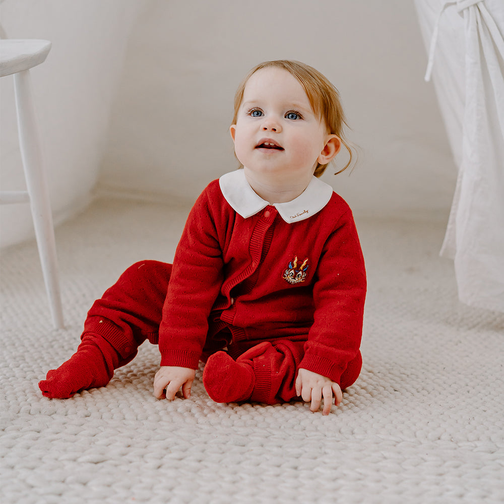 Oak Family Christmas Cotton Knit Romper – Red Collared Crawlers