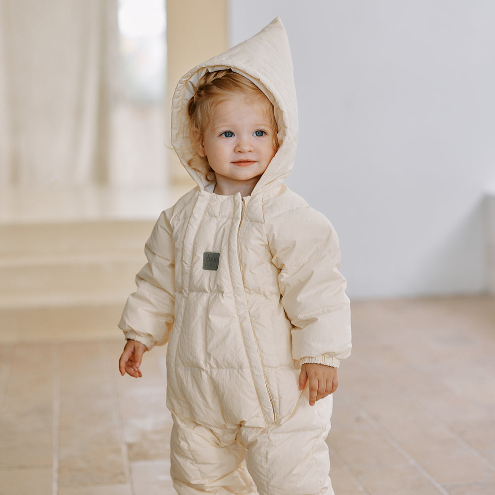 OakFamily Kids' White Goose Down Winter Snowsuit – Baby Crawling Suit