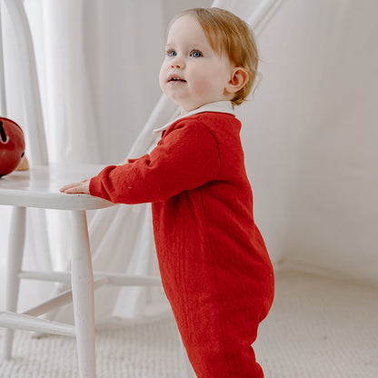 Oak Family Christmas Cotton Knit Romper – Red Collared Crawlers