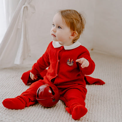 Oak Family Christmas Cotton Knit Romper – Red Collared Crawlers