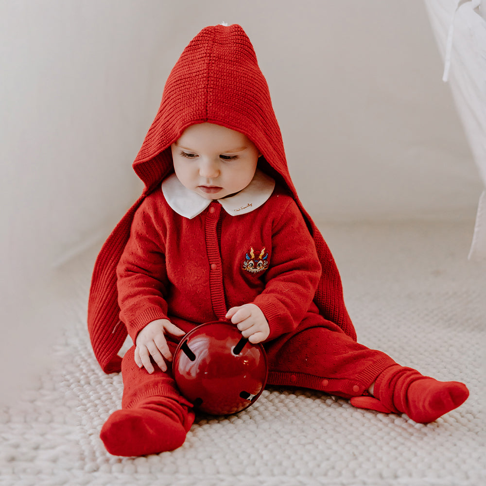 Oak Family Christmas Cotton Knit Romper – Red Collared Crawlers