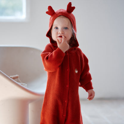 Oak Family Christmas Baby Hooded Romper – Red Reindeer