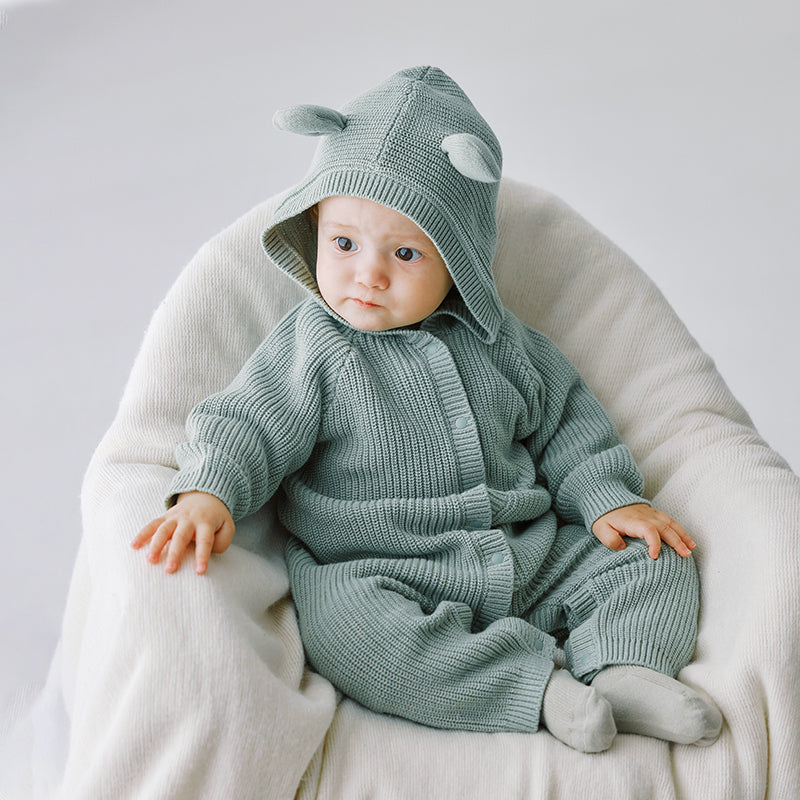 OAK FAMILY Newborn Long Sleeve Knit Wool Onesie