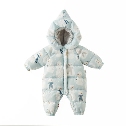 OAK FAMILY White Goose Down Newborn Jacket – Winter Baby Down Jumpsuit for Outdoor Warmth & Comfort